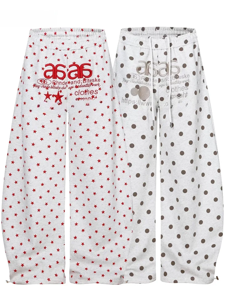 

Американские женские широкие брюки-джоггеры с вышивкой в горошек и звездами, свободного кроя, весна-осень, новый стиль, хип-хоп, повседневные, универсальные, с декоративными элементами