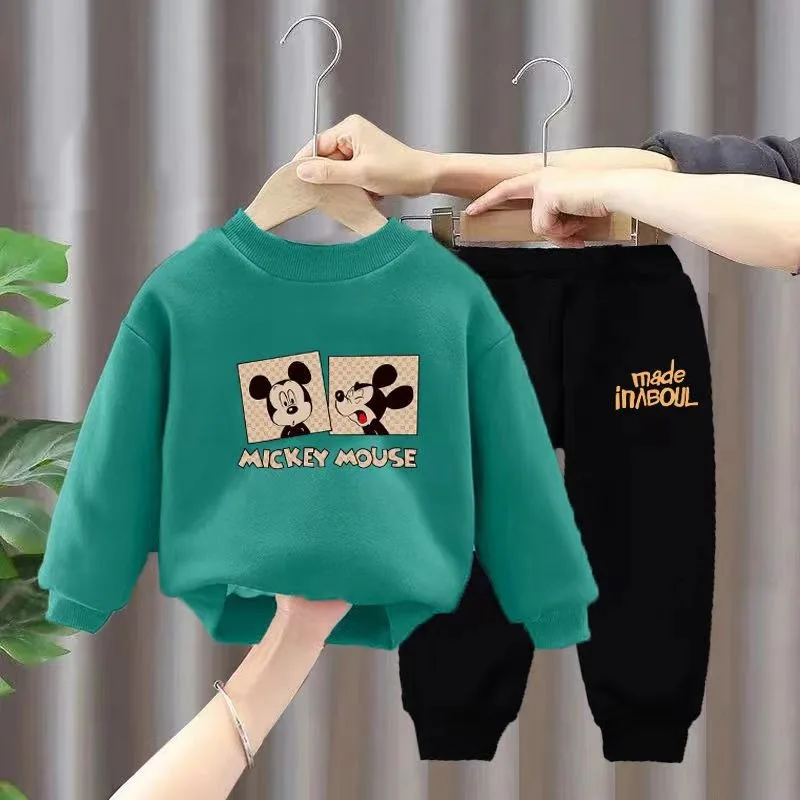 2024 New Mickey Mouse Baby Boy Girl Clothing Set Children Pullover Sweatshirts + Cotton Sports Pants 2pc Kids Clothes Suit 2-8Y