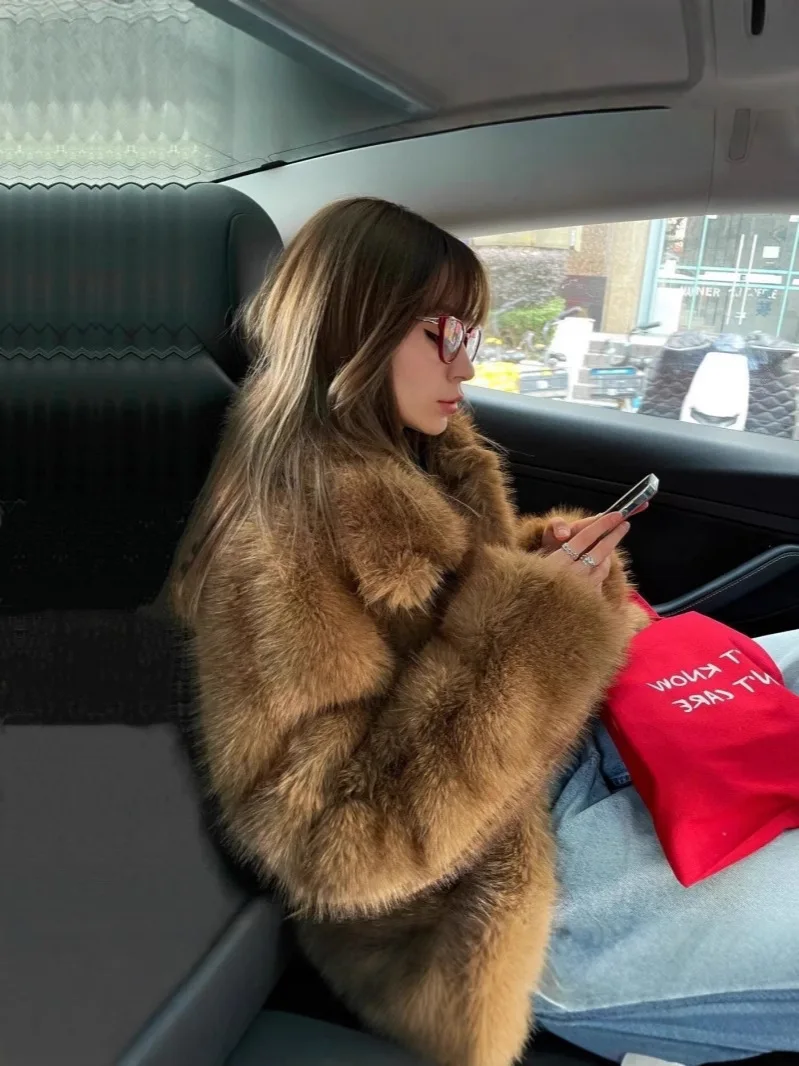 Faux Fur Long Coat With Hood Coats Womens Animal-Printed Fancy Vacation Lady Design Garments Biker-Style Epaulettes Modern Trend