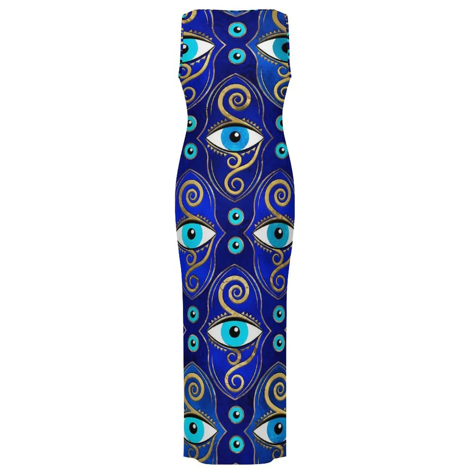 Evil Eye Charm Dress Sleeveless Abstract Eyes Street Wear Maxi Dresses Vintage Bodycon Dress Women Graphic Oversized Clothing