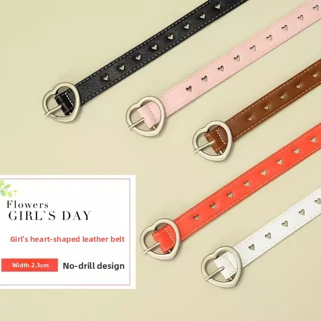 

Детский пояс для девочек без проколов с вырезами в форме сердца для джинсов, школьной формы, для маленьких принцесс