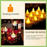 24 Pack Waterproof Flameless Floating Tealights, Warm White Battery Flickering Led Tea Lights Candles - Wedding, Party, Centerpi
