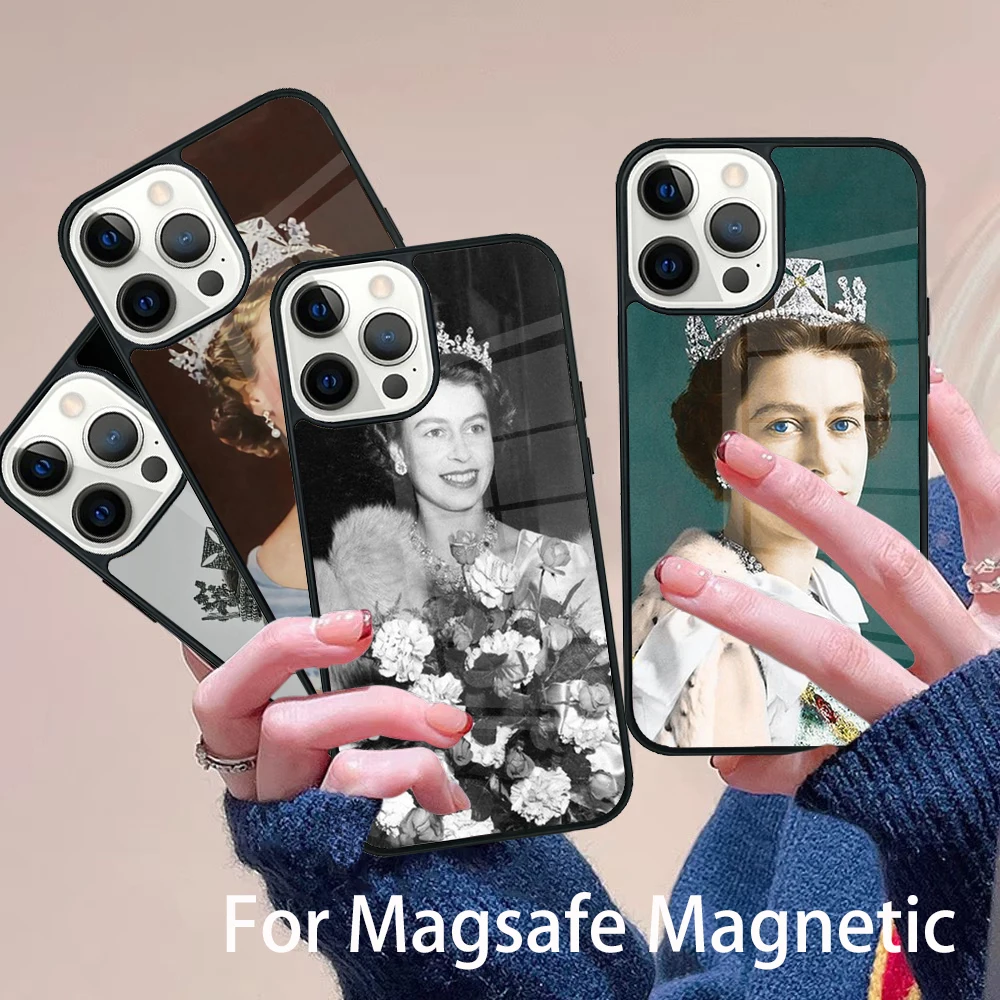 

England Queen Elizabeth II Phone Case Magesafe Magnetic Wireless Charge Cover For IPhone 16 11 12 13 14 15 Pro Max Plus Mini