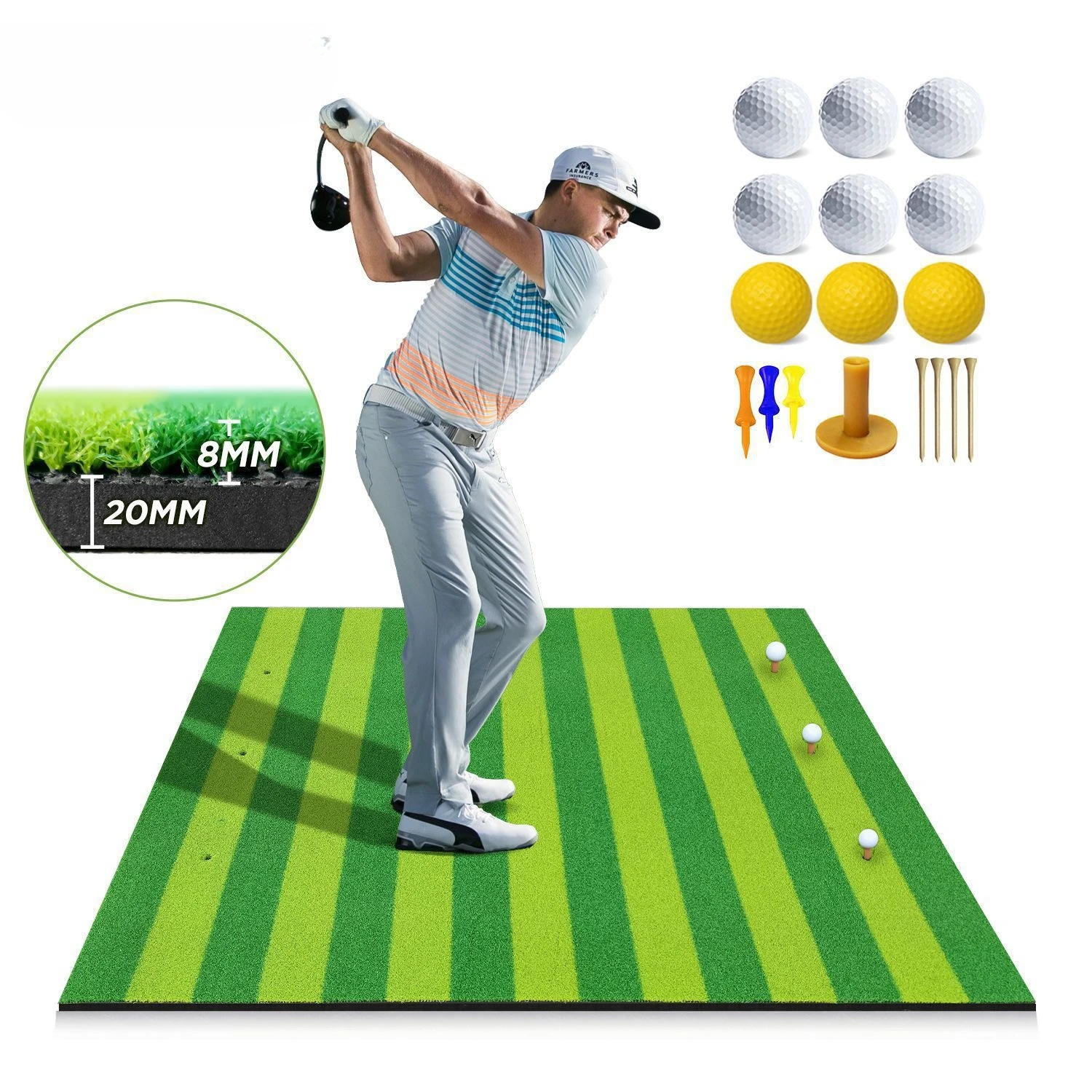 

2x1.5m Golf Hitting Mat with Ultra Dense Stripes for Indoor Outdoor Swing Training