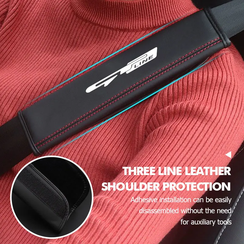 Leather Car Seat Belt Shoulder Protector Padding Accessories For KIA gt gtline Xline ceed Forte RIO STINGER Seltos K3 K4 - view 2