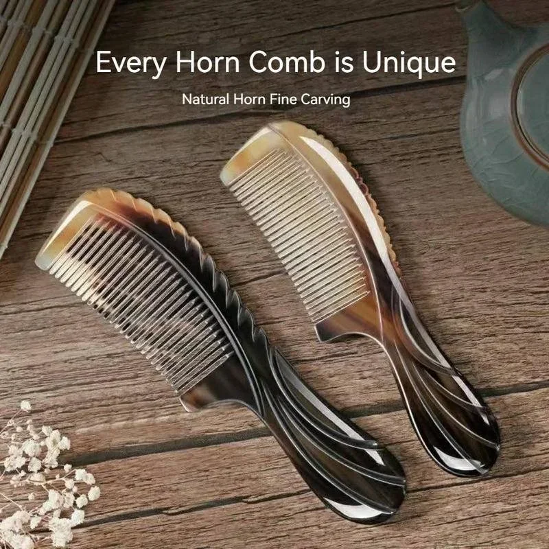 Handmade Natural Ox Horn Comb Anti Static Hair Combs Professional Detangling Brush Scalp Massage Fine Tooth Comb Styling Tools