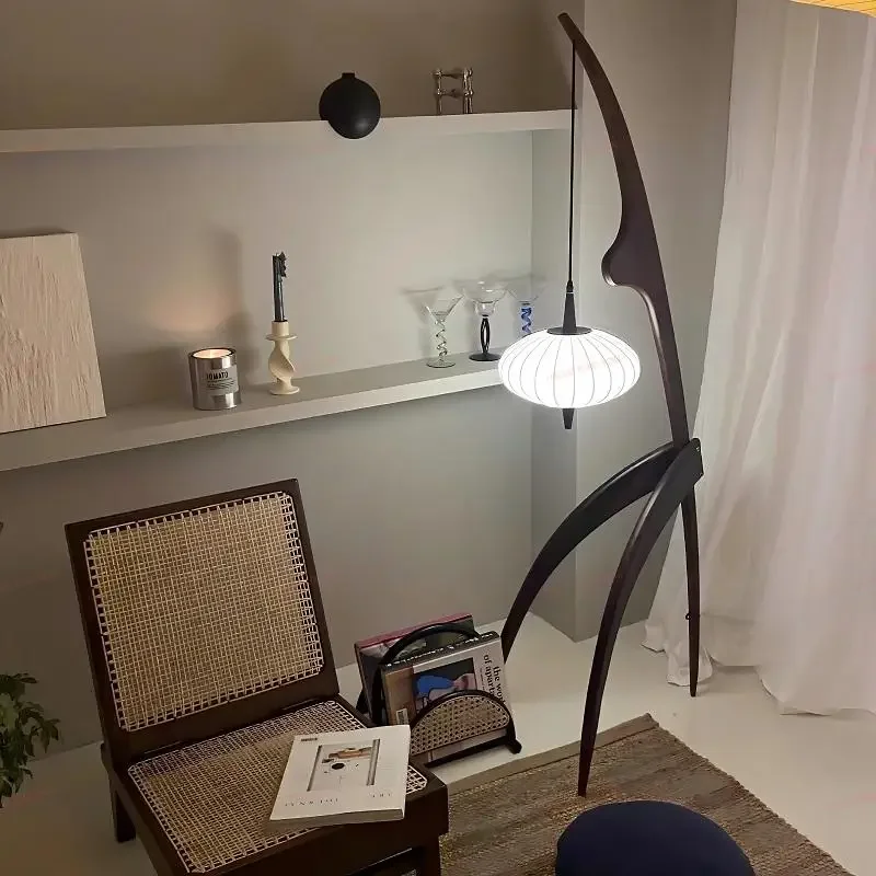 2025 Factory Direct Walnut Solid Wood Floor Lamp Living Room Net Red Bedroom Bedside Creative Exhibition Hall Corner Standing L