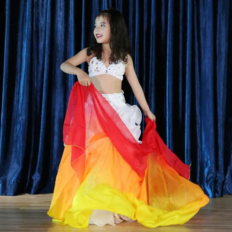 New Belly Dance Silk Scarf Dance Hand Yarn Performance Practice Hand Throwing Gradually Changing Color Colorful Scarf Children