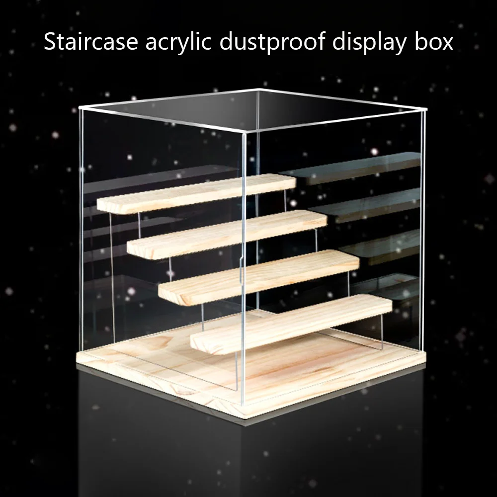 

Doll Display Box Assemble Acrylic Display Dustproof Storage Wooden Staircase Style for Display Collectible Action Figures Toys