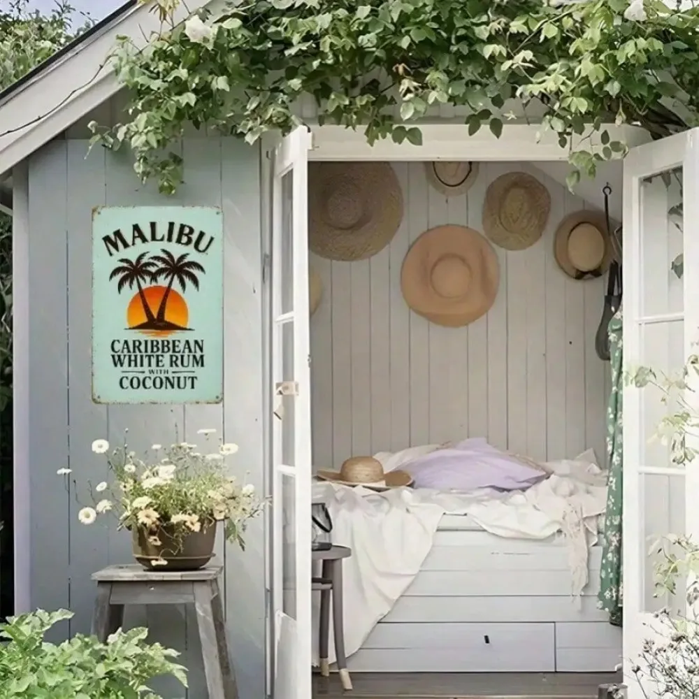 1 قطعة 8x12 بوصة خمر ماليبو تين تسجيل-الكاريبي الأبيض رم جوز الهند الفن لشريط الشاطئ الاستوائية ديكور