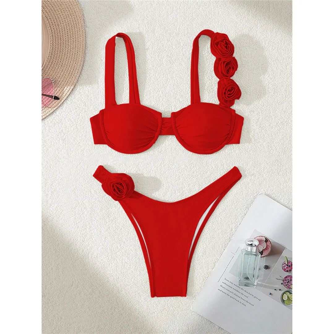 Sexy 3D-Blumen-Bikini mit Bügel, Damen-Badeanzug, zweiteiliges Bikini-Set, brasilianischer Badeanzug, Badebekleidung, Modell V7970. – Detail 10