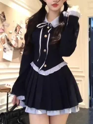 French Retro Stitch Fake Two-piece Dress Women Sweet Long Sleeved Party Slim Dresses Korea Chic College Style Short Dress 2024