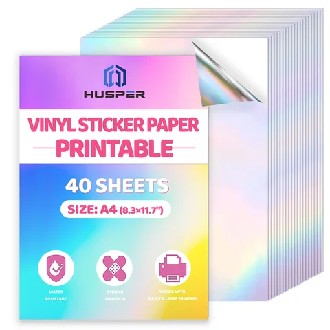 20/40Pcs A4 Holographic Rainbow Vinyl Sticker Paper for Inkjet & Laser Printers Self-Adhesive Waterproof Holographic Label Paper