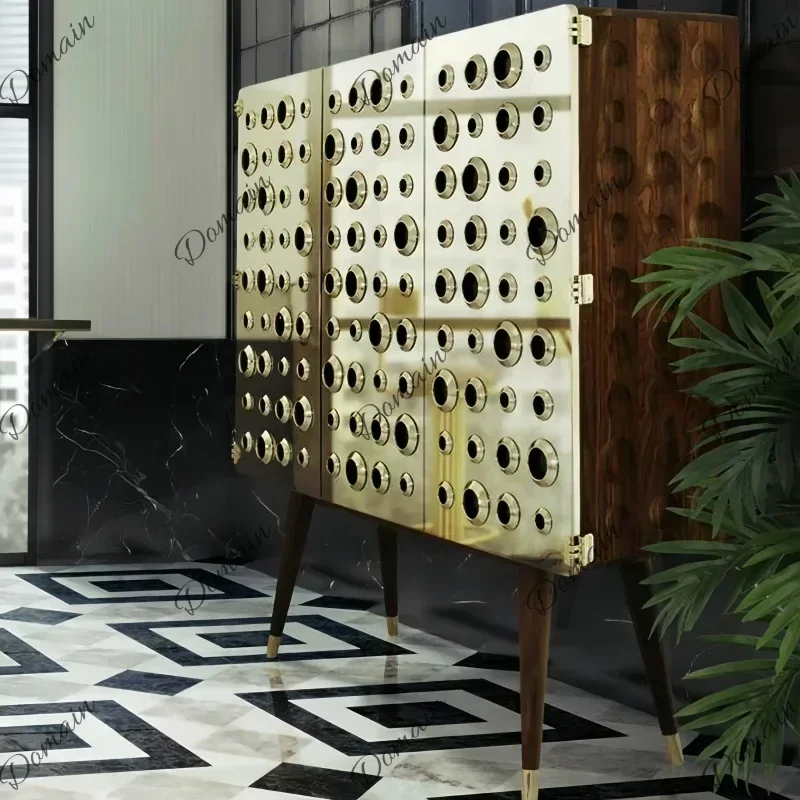 Vintage luxury clothing store stainless steel plated gold honeycomb storage cabinet villa living room dining side cabinet