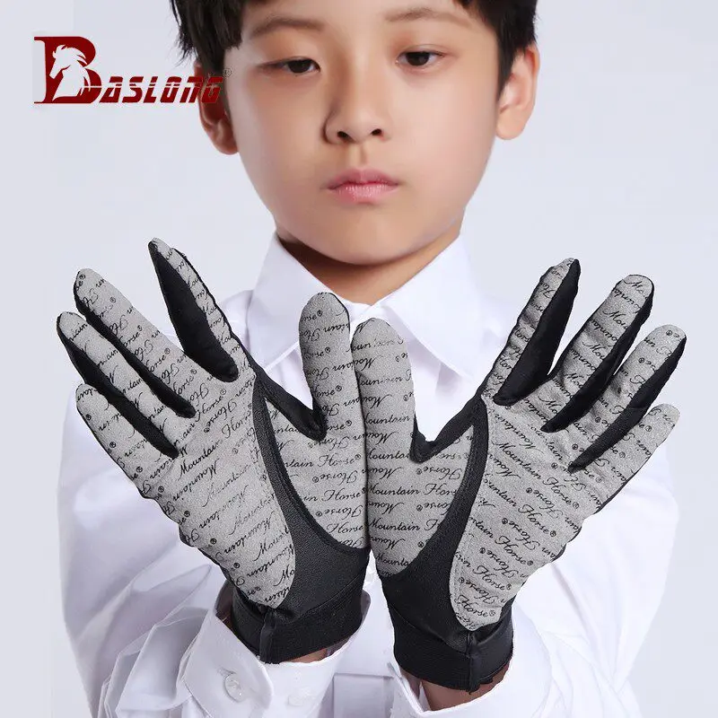 Baslong Kids Equestrian Gloves Silicone Non-Slip Palm Horse Riding Show Jumping Gloves Breathable Lightweight Protective Gear