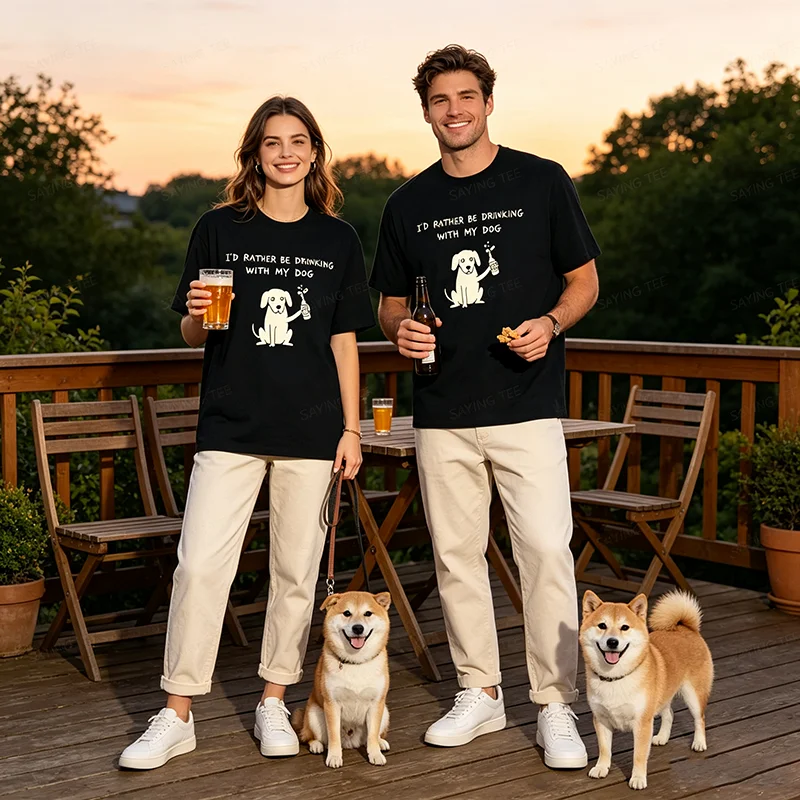 Ich Trinke Lieber mit Meinem Hund Lustiges Trinker-T-Shirt, Y2k Hundebesitzer Bierliebhaber Grafik-Spruch-T-Shirt Leben mit Hunden T-Shirt – Detail 4