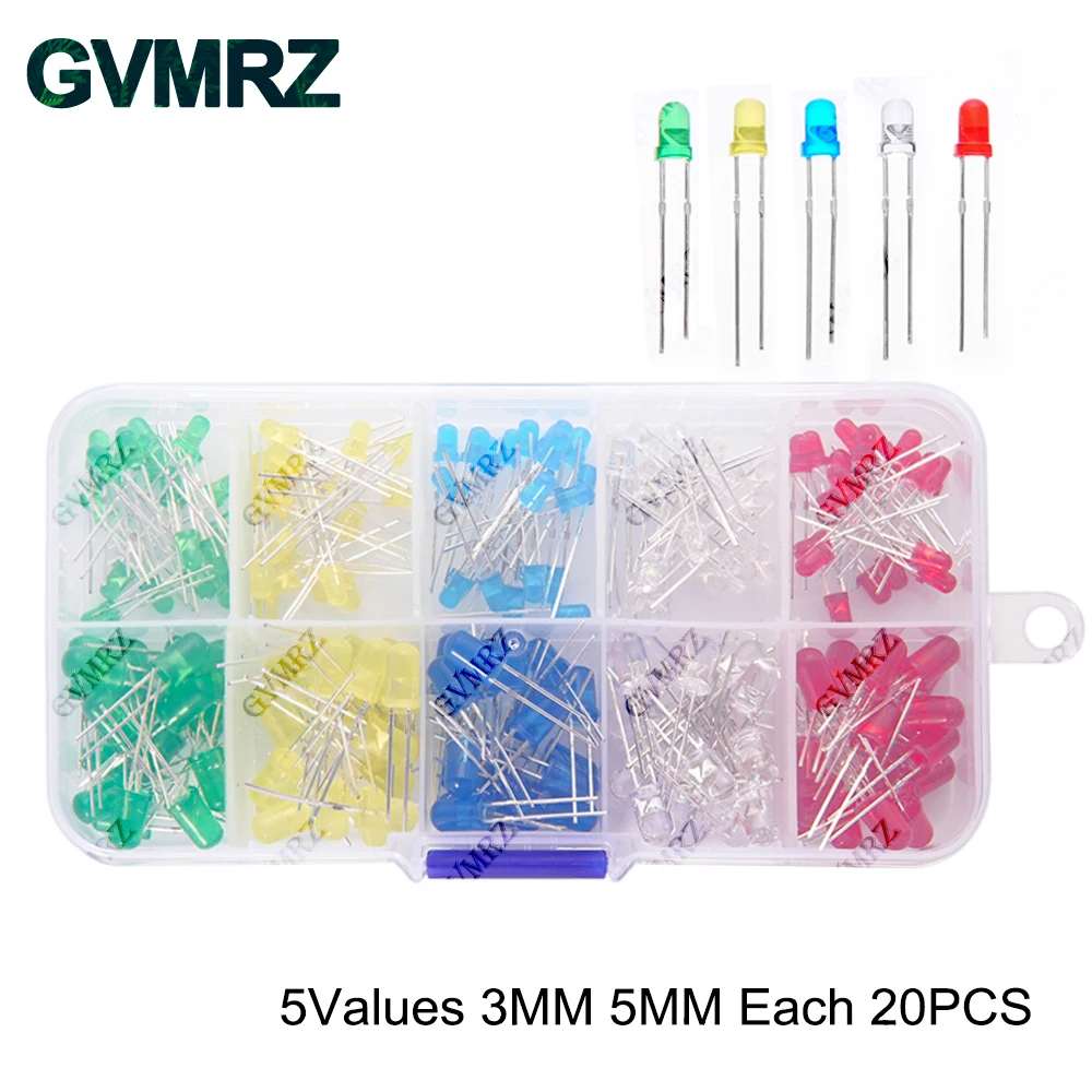 3MM 5MM Light Emitting Diodes Elektronica Kit F3 F5 LED Diode Diverse Kit Wit Groen Rood Blauw Geel oranje Lichtgevende LED