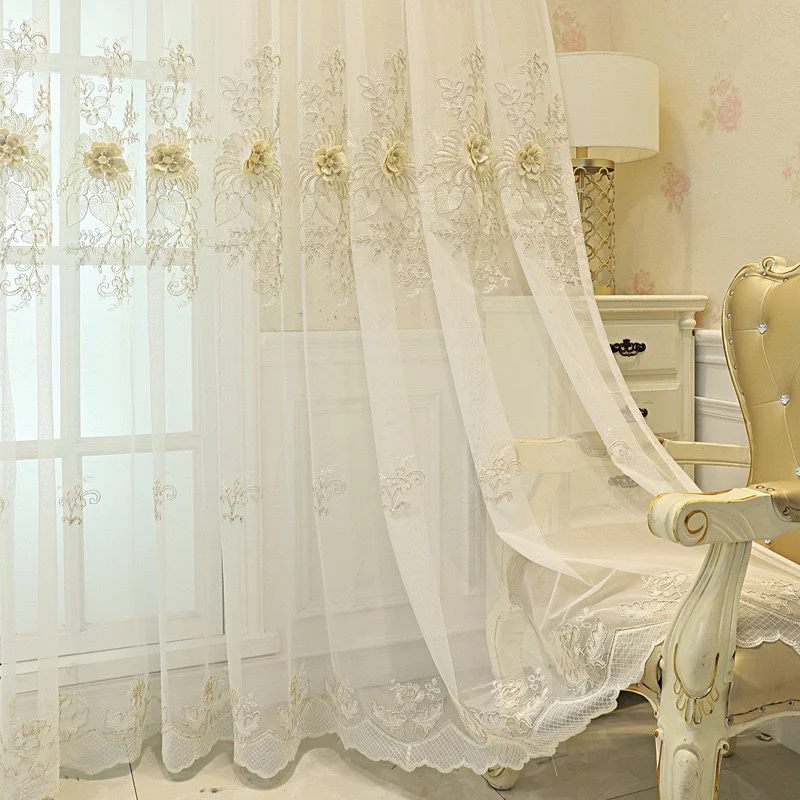 Modern Light Luxury Embroidered Tulle Nordic Classic Warm Color Style Curtains for Living Room Bedroom Dining Study Decor 커튼