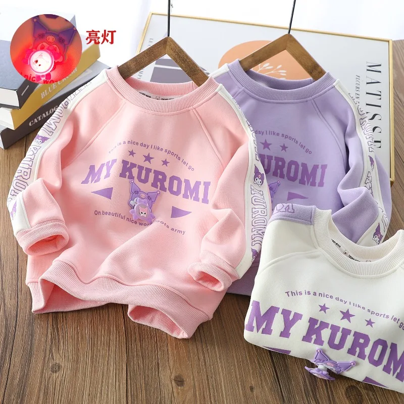 Sudadera con capucha de manga larga de Anime Kawaii Sanrio Ins Kuromi para niños, camisa de lana suelta de dibujos animados lindos, ropa de regalos para niños