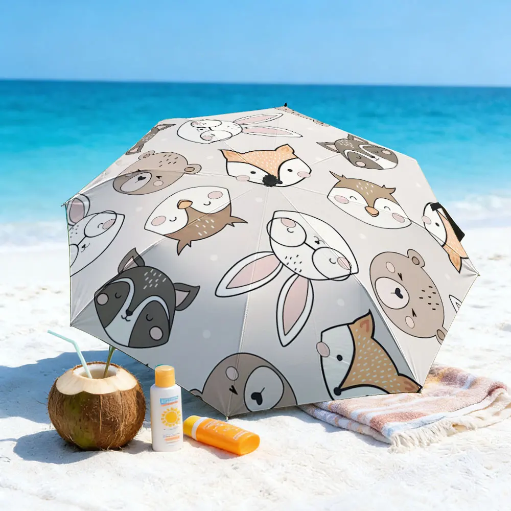 1PC Cute Animal-themed Umbrella by the Lake Print 8 Iron Ribs Folding Umbrella Auto-Open Fashion Sunshade