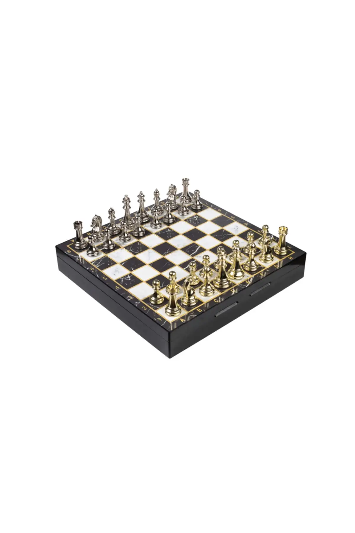 e-life shop Luxury Metal Chess Set Classic Gold Set Chrome Plated & Marble Patterned Storage Box 37 X 37 Cm. ESSNDKLS5-GLD