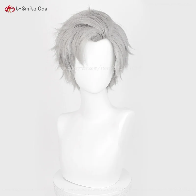 Sylus Cosplay Wig 30cm Short Grey Anime Wigs Heat Resistant Synthetic Hair Halloween Party Wig + Wig Cap