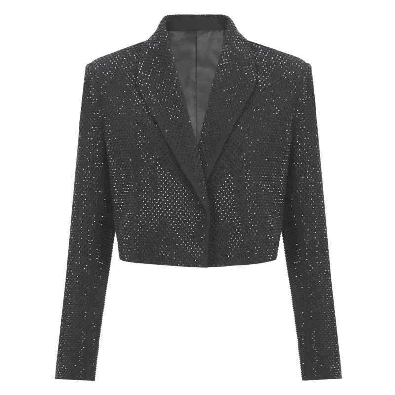 CHUJIE 2025 Spring/Fall Women's Blazer, Heavy Duty Crystal & Sequins Slim Fit Jacket, Versatile Luxury Office Wear
