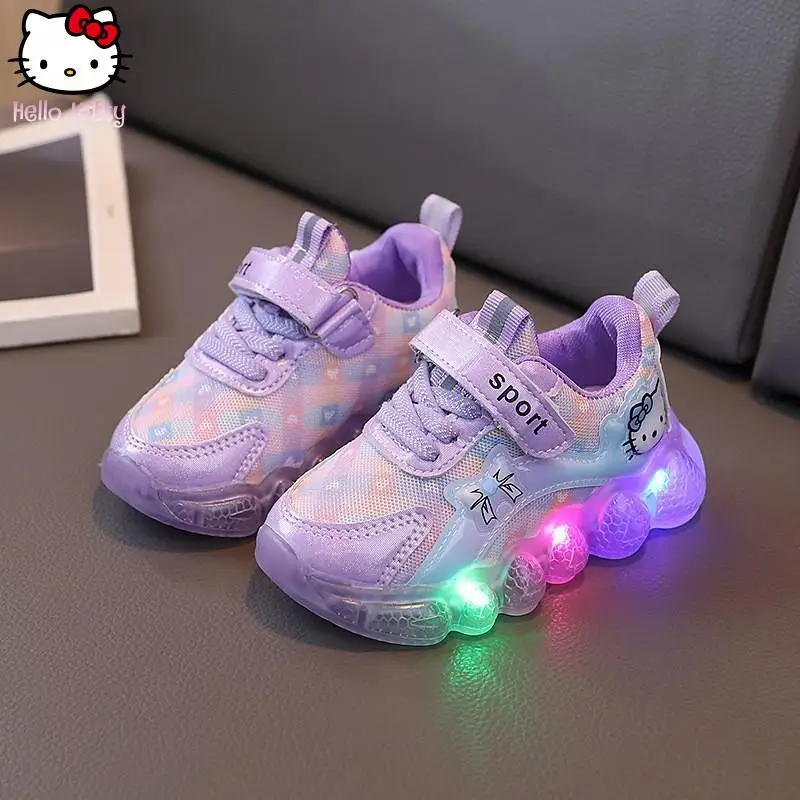 

Sanrio/Новые кроссовки с подсветкой для девочек на весну и осень в стиле аниме «Hello Kitty», кавайная сетчатая дышащая повседневная обувь на мягкой подошве, милая обувь