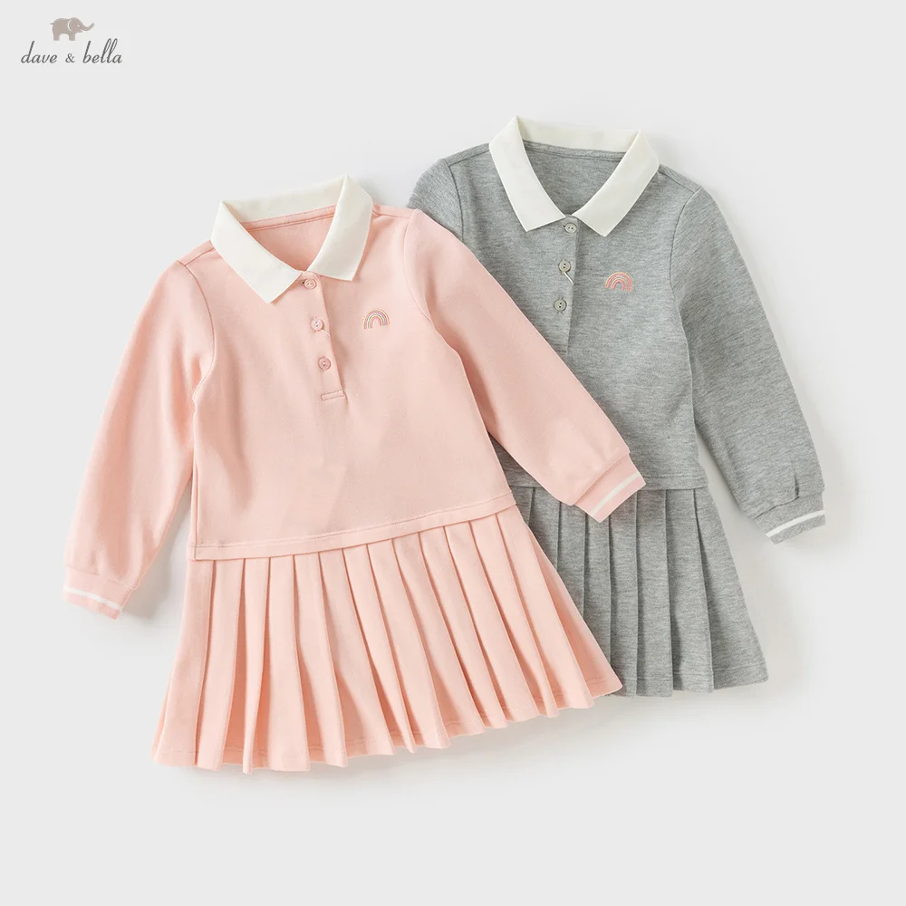 Dave Bella Autumn Girl Baby Princess Dress Casual Sweet Cute College Style Kids Polo Long sleeved Dress Party Gentle DB3254962