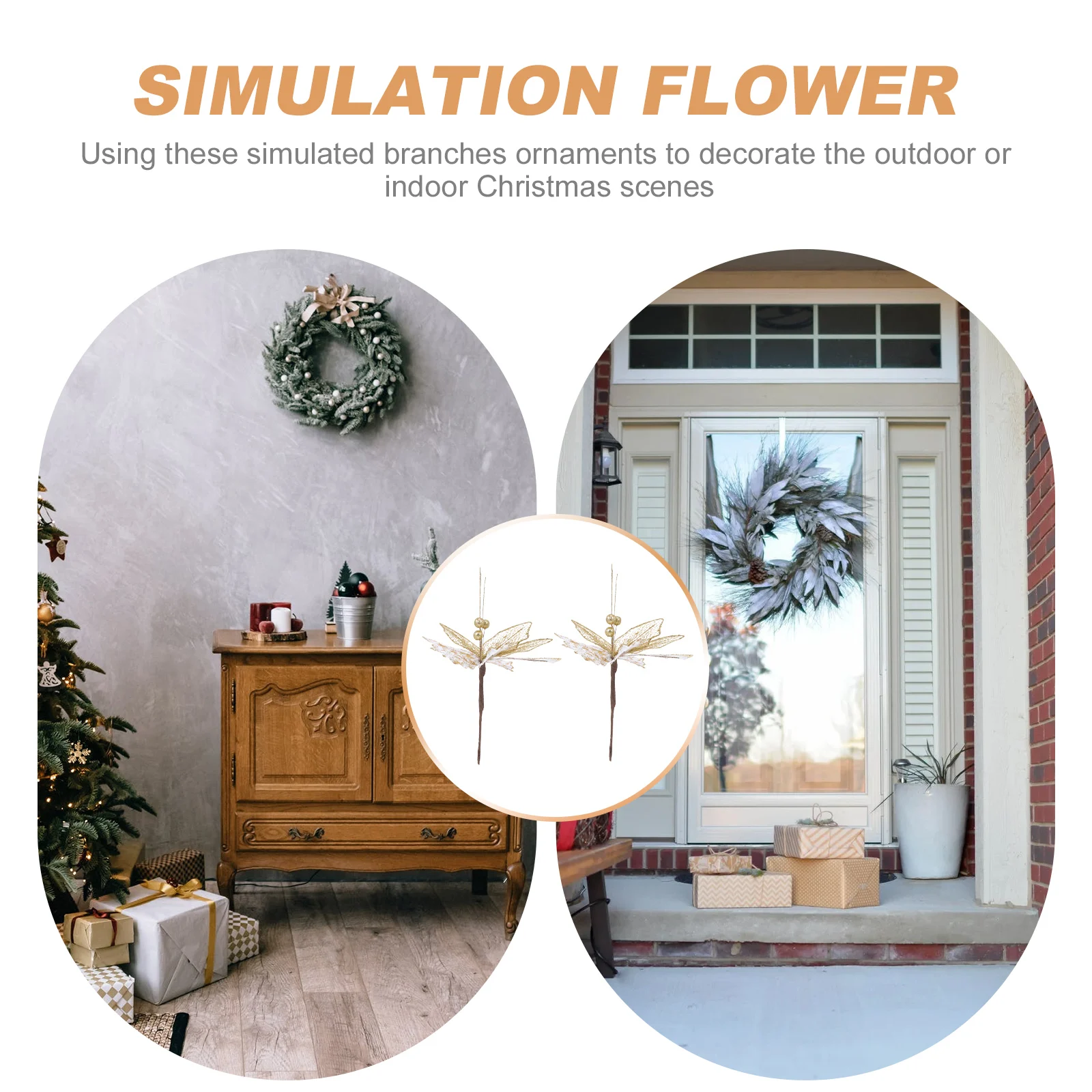 

2pcs Artificial Christmas Flower Branches Simulation Xmas Decor For Tree Wreath Party Winter Decoration Flower Cuttings Fake
