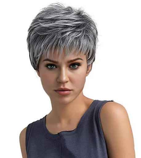 Wig Lady granny grey fluffy short curly hair stage performance props whole synthetic high temperature silk wig