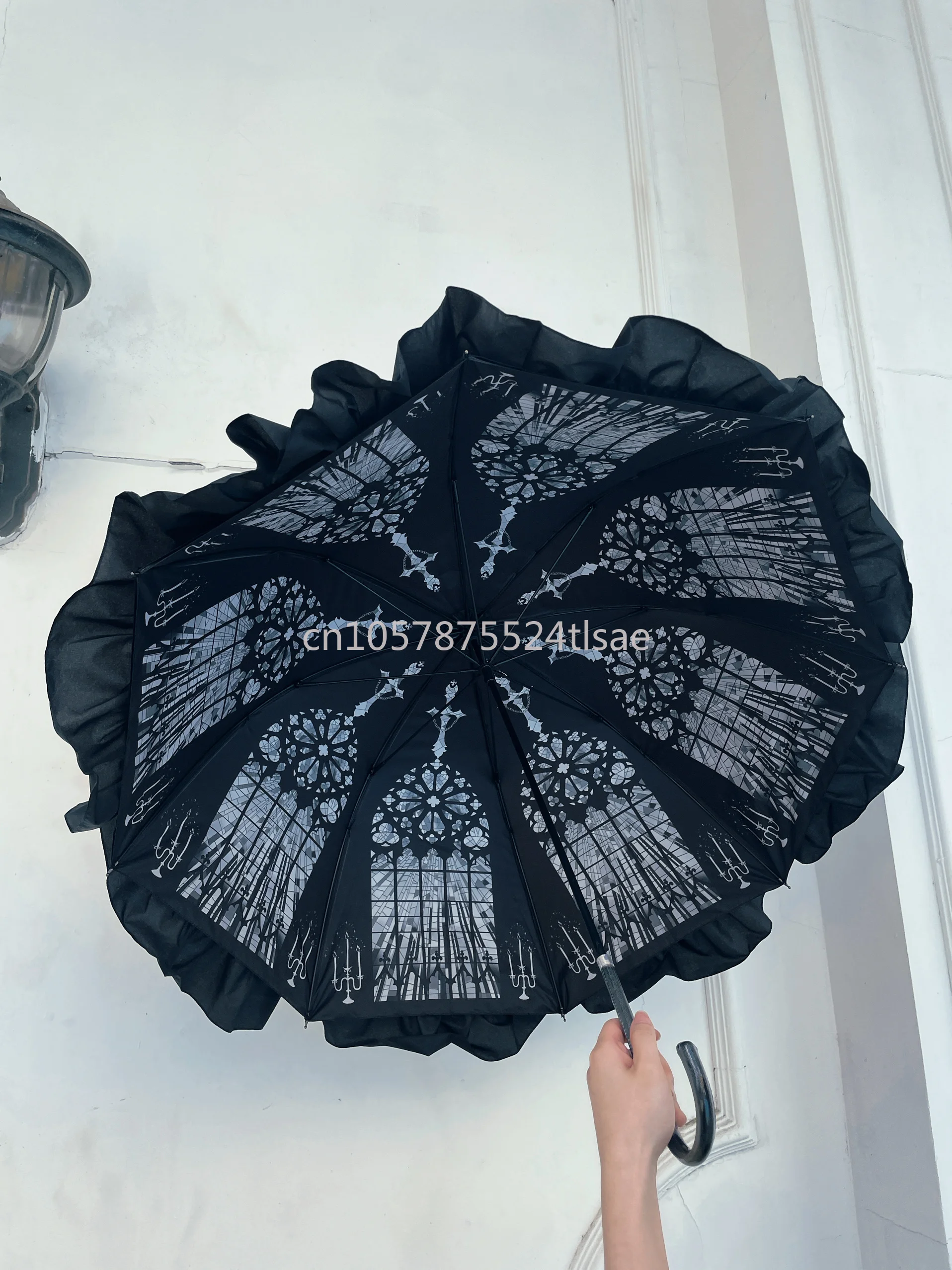 

Faded Memory | Black and White Colored Windows, Original Dark Gothic Print Manual Double-layer Full-blackout Vinyl Umbrella