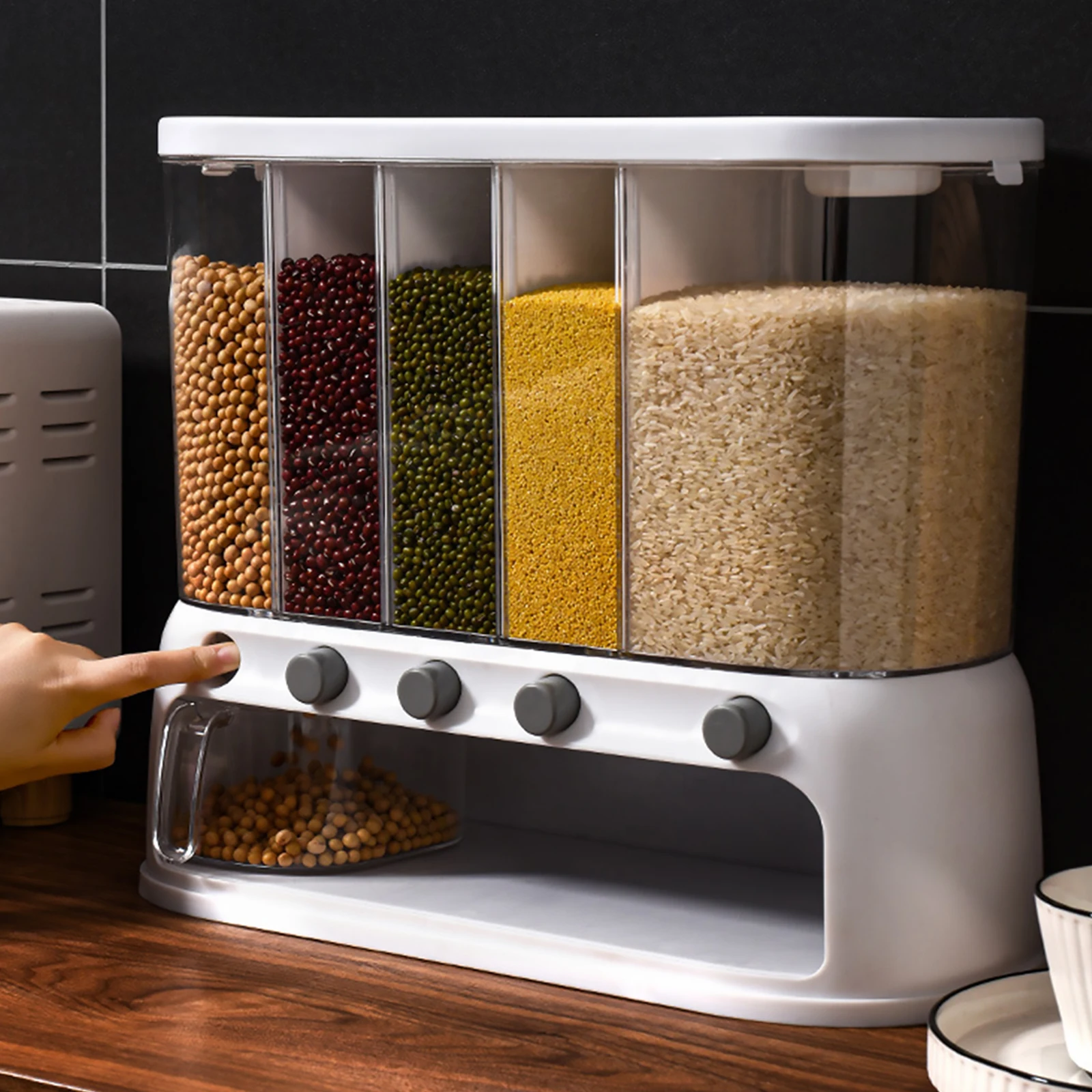 Contenedor de Cereales de 12L, a Prueba de Humedad, con Separador para Arroz, a Prueba de Insectos, Dispensador Giratorio de Alimentos Secos para Cocina y Hogar