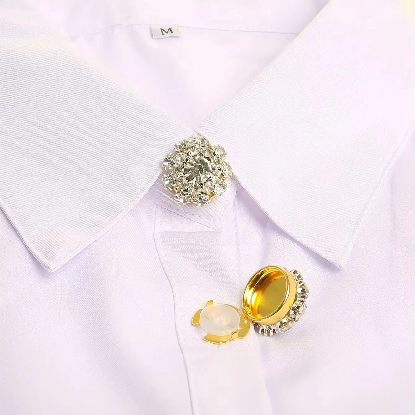 2pcs Luxury Rhinestone Button Covers Crystal Cufflinks Copper No-sew Clips on Buttons Sleeve Dress Tux Button Decoration Gift