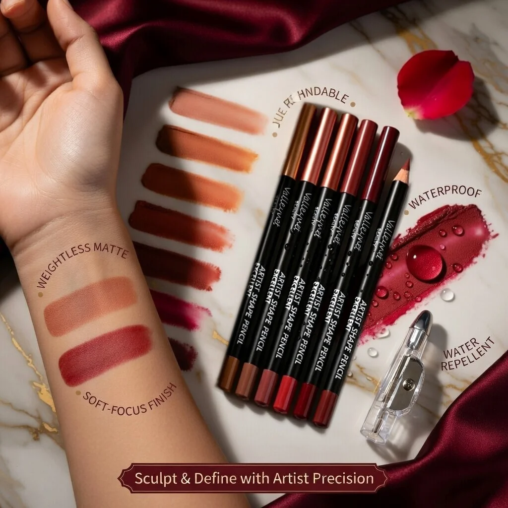 7PCS/SET Lip Makeup:6 Matte Lip Liners+1 Pen Sharpener,Long-Lasting, Silky Texture, Easy Application, Ideal For Daily Makeup