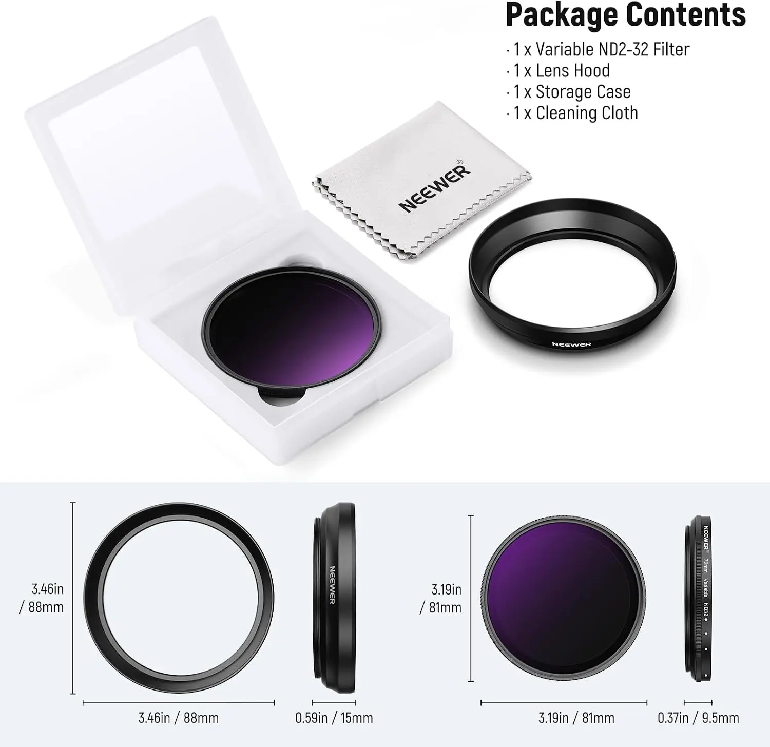 NEEWER 72mm Variabler ND-Filter mit 77mm Gegenlichtblende, ND2-32 Einstellbarer Neutraldichtefilter für iPhone, Android, Samsung – Detail 8
