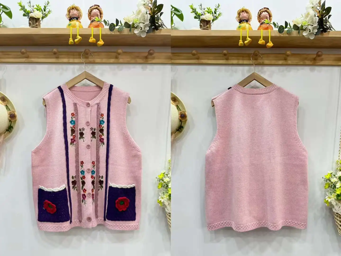 Vintage Flower Knitted Japan Style Mori Girl Sweet Embroidery Vest Women O-Neck Sleeveless Sweater Single Breasted Knitwear Tops