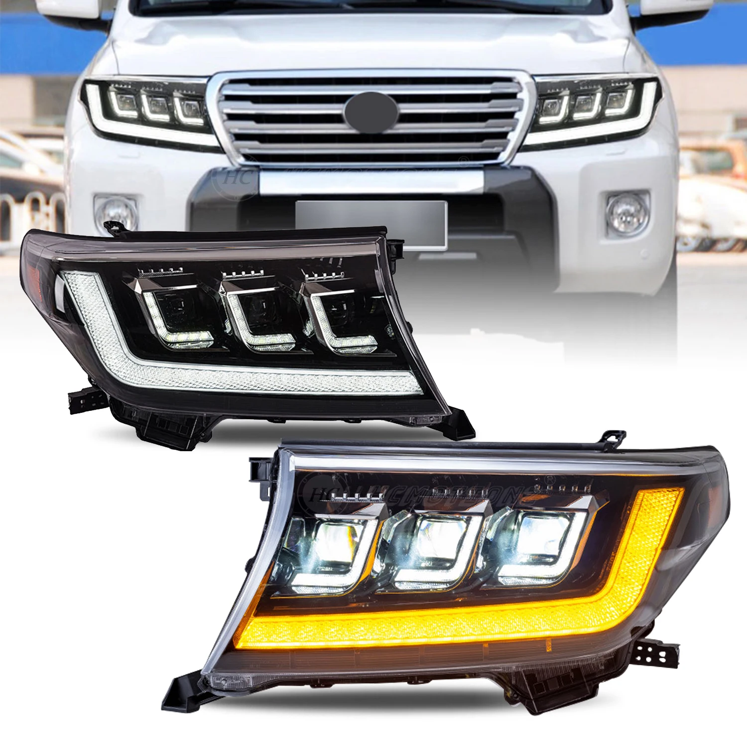 HCMOTIONZ Car Accessories Full LED Headlights For Toyota Land Cruiser FJ200 2007-2015 Sequential DRL Front Lights