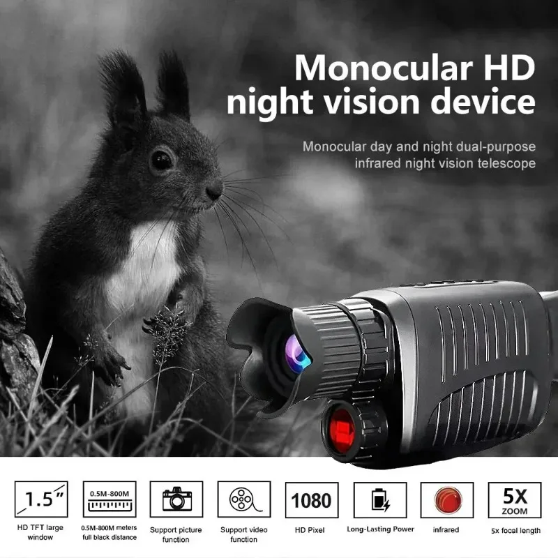 

Monocular Night Vision Device 1080P HD Infrared 5X Digital Zoom Hunting Telescope Outdoor Day Night Dual Use 100% Darkness 800m