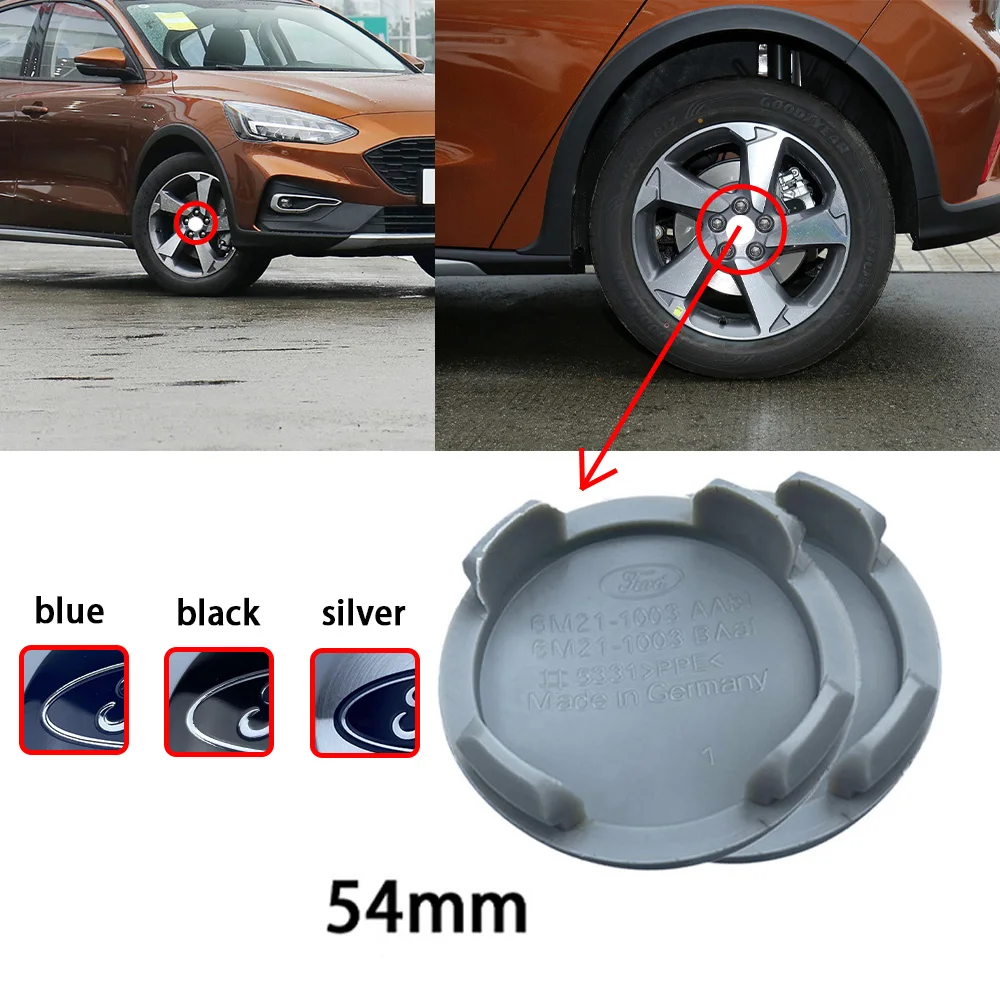 MZXM 4 pcs 54MM Hub Centre Rim Cover Badge Blue and Chrome Center Wheel Cap Kit For Ford Most Models Focus Fiesta Ka Kuga