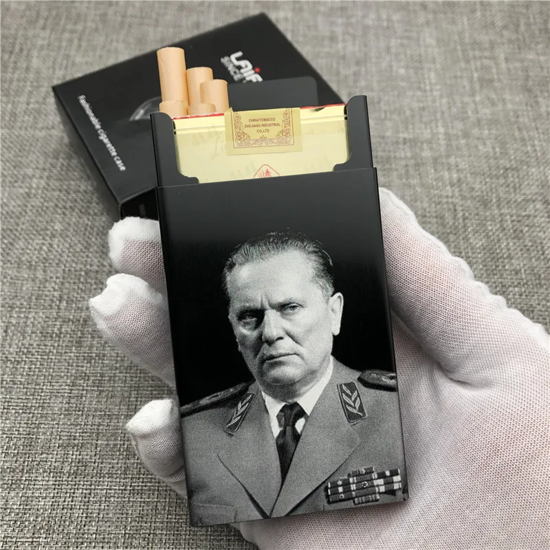 Personalized Customized Tito Cigarette Case Ultra Thin Portable Aluminium Alloy Slide Cigarette Box Smoke boxes Yugoslavia