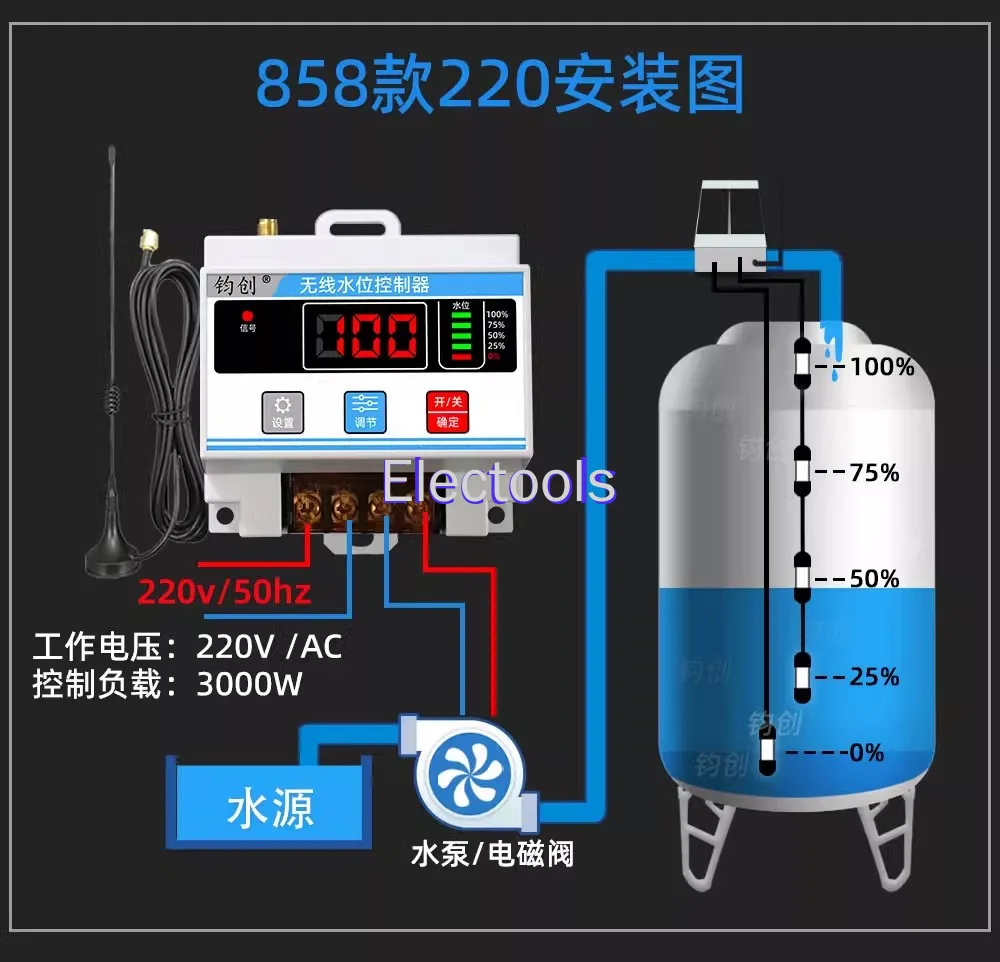 Regolatore di livello dell\'acqua con rilevamento automatico Wireless interruttore di livello intelligente remoto sull\'acqua del serbatoio della