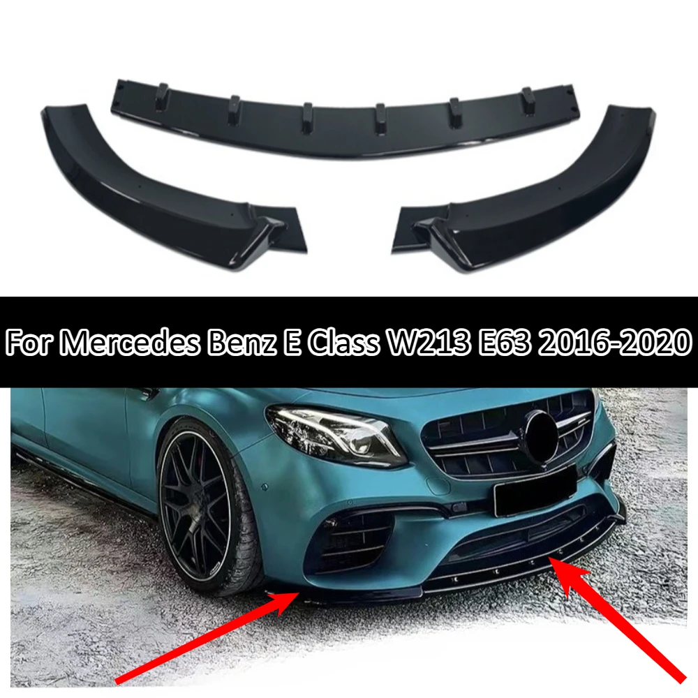 ABS Front Lip Splitter 3 Piece For Mercedes Benz E Class W213 E63 2016-2020 Front Bumper Spoiler Body Kit Trim Sport Upgrade Pro