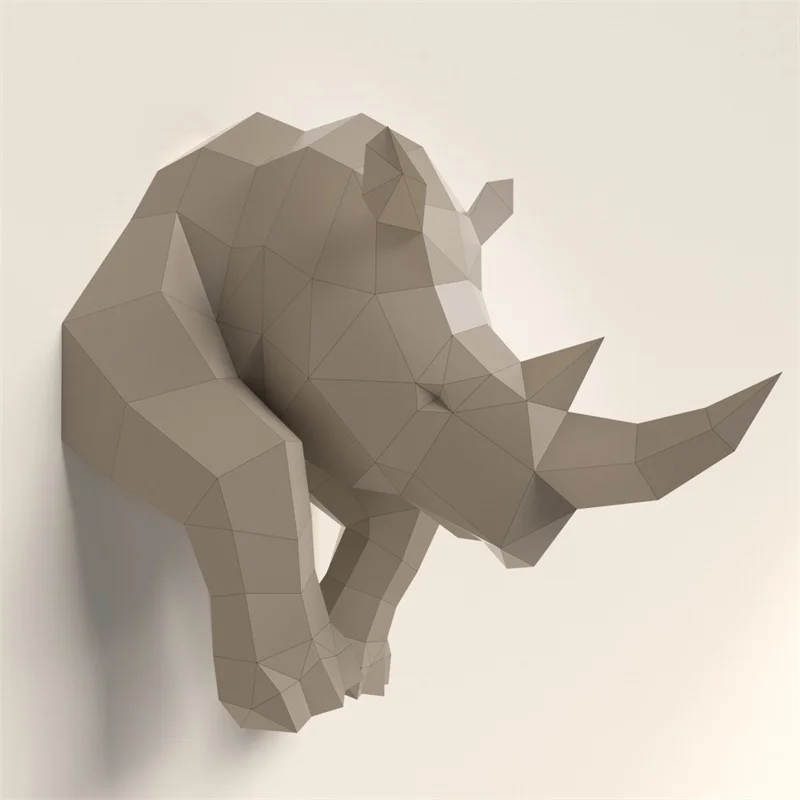 Rhino 3D Paper Model Home Wall Hanging Origami Handmade Animal Papercraft kits Hallway Ornament Room Decoration DIY Puzzles Toys