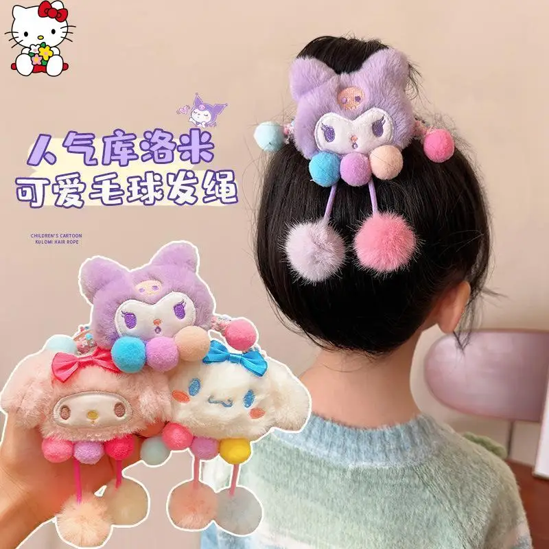 

Sanrio Hello Kitty Kuromi милая плюшевая повязка на голову с круглым вырезом, высокая эластичность, резиновый высокий хвост, мультяшный фестивальный подарок, мода