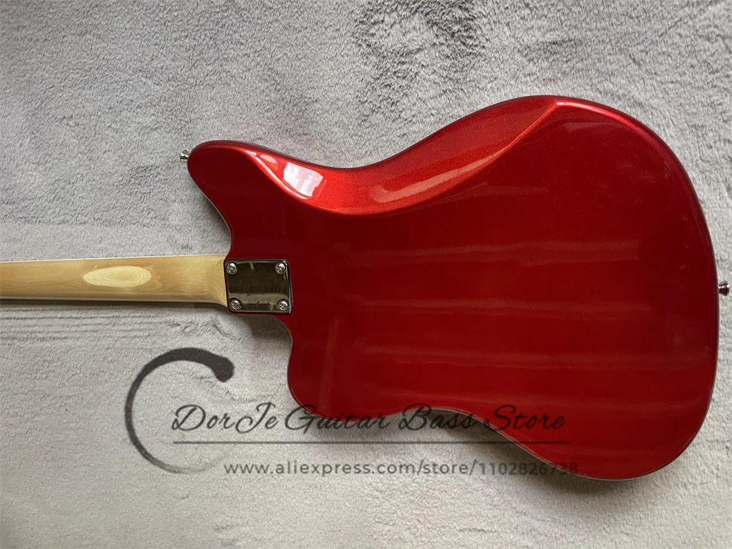 Metal Red Electric Guitar Jag Body Rose Wood fingerboard Shell Inlaid Red Tortoiseshell guard Board P90 Pickup Retro Tuner