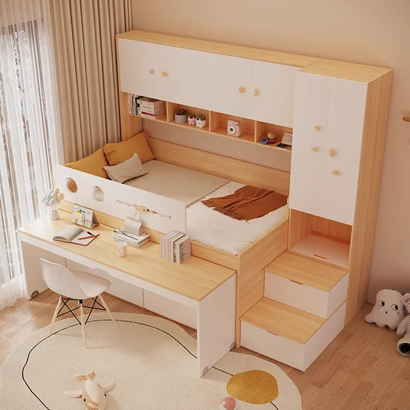 Children's half height bed wardrobe integrated desk multifunctional large capacity storage small apartment combination