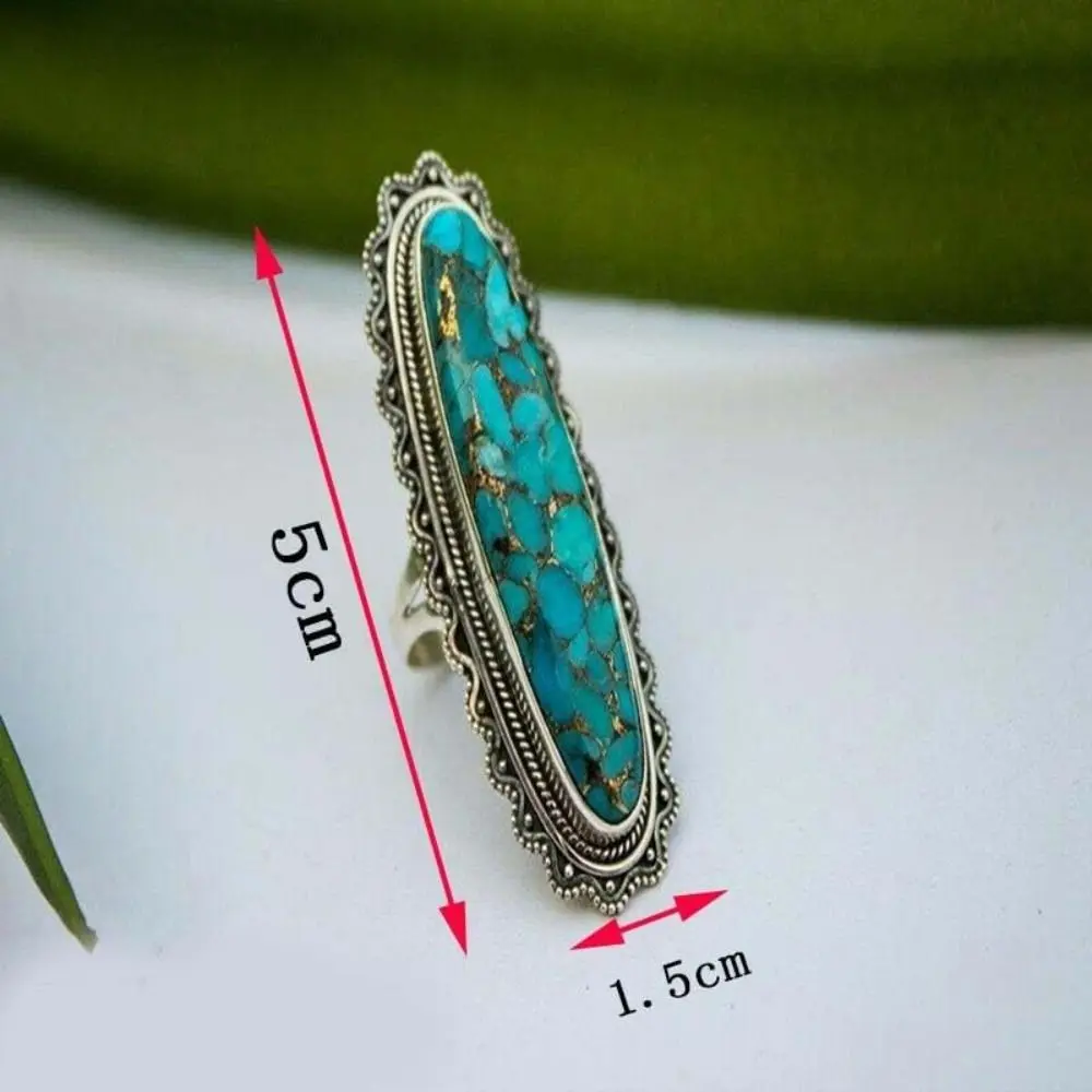 1PCS Faux Turquoise Ring Large Rings for Women Vintage Anniversary Ring Jewelry Accessories Fashion Decoration