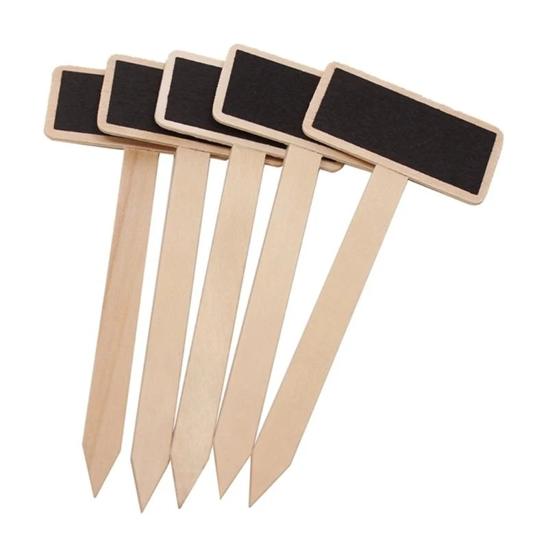 Y5LB 20Pcs/pack Mini Chalkboard Garden Stakes Label T-Type Label for Garden Plant Labels Black Board Markers Plant Signs