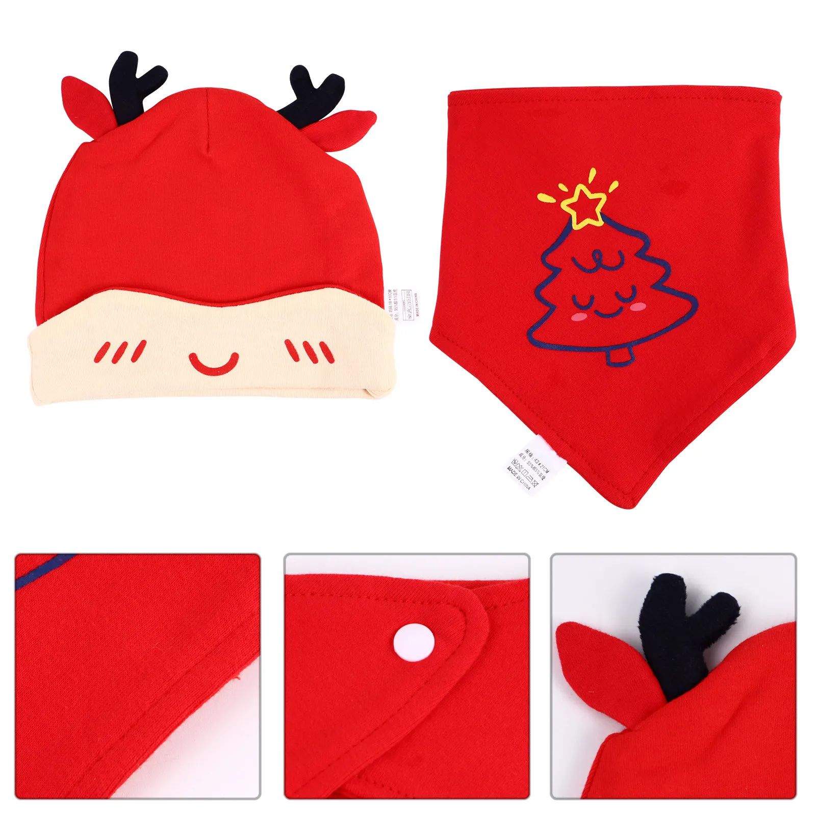 

Комплект из 1 шт. детской рождественской шапки-оленя с очаровательной треугольной застежкой, мягкая и удобная шапочка для младенцев до 8 месяцев, теплая, на все сезоны